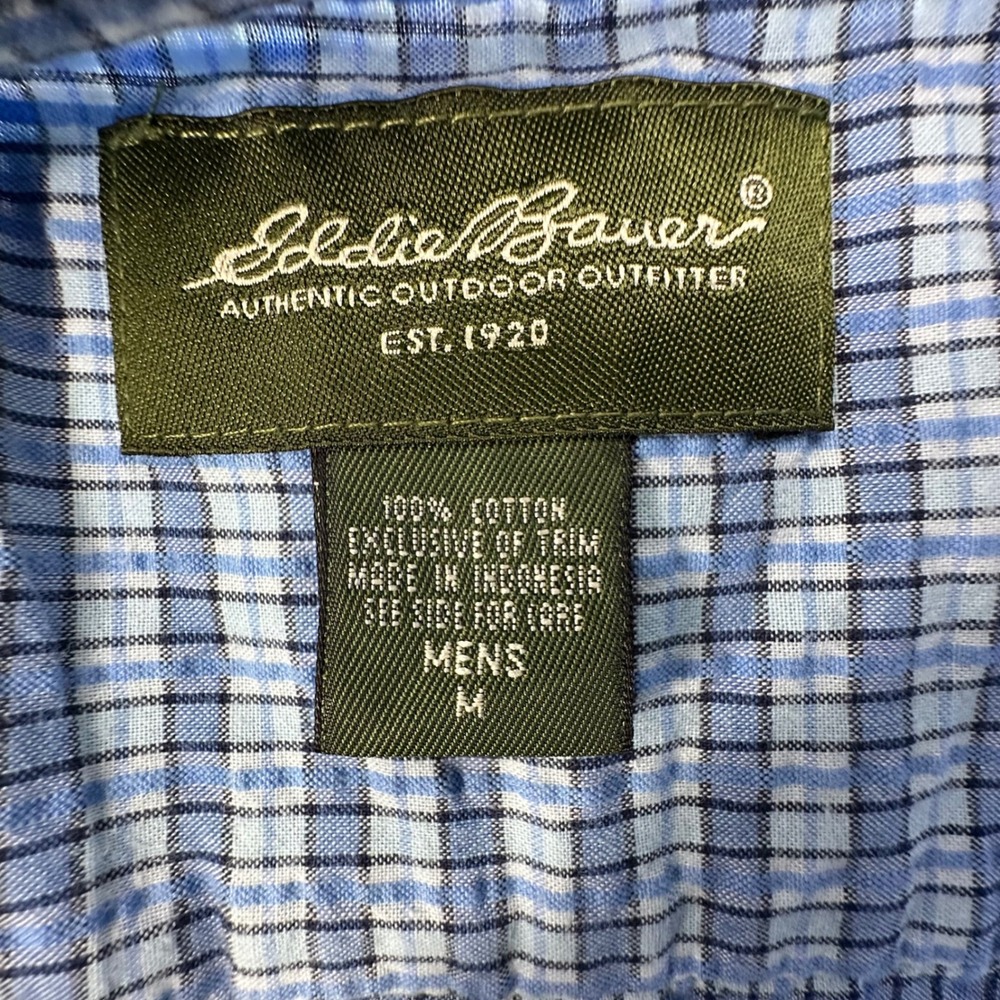 Eddie Bauer Mens Blue Plaid Seersucker Short Sleeve Button Down Shirt Size M - Picture 4 of 13